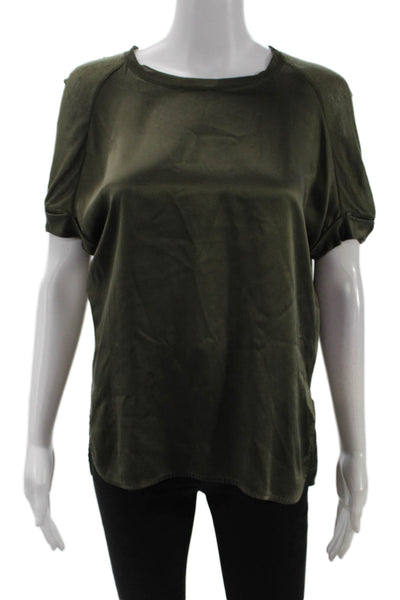 Vince Women Basic Green Cotton Crew Neck Short Sleeve Blouse Petite Size 2XS
