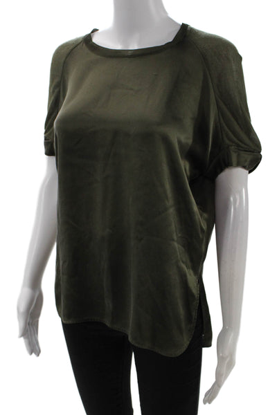Vince Women Basic Green Cotton Crew Neck Short Sleeve Blouse Petite Size 2XS