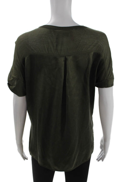 Vince Women Basic Green Cotton Crew Neck Short Sleeve Blouse Petite Size 2XS