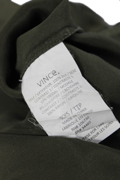 Vince Women Basic Green Cotton Crew Neck Short Sleeve Blouse Petite Size 2XS