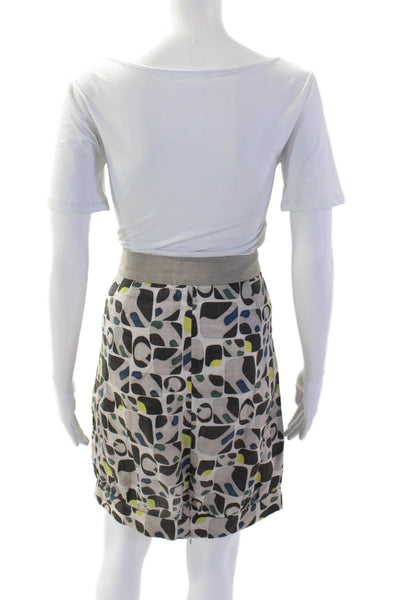 S Max Mara Women A-Line Pleated Skirt Beige Geometric 100% Ramie Mini Size 8
