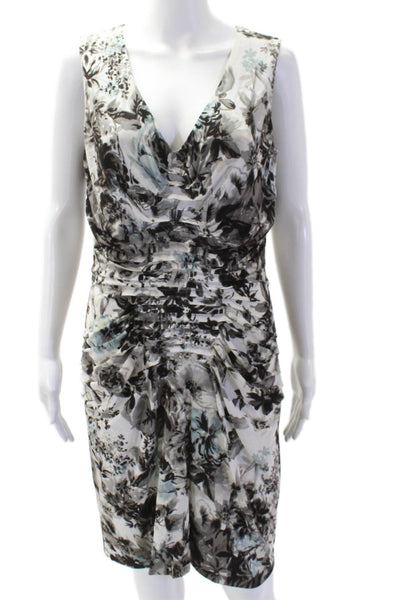 Escada Women Sheath Floral V-Neck Sleeveless Knee-Length Black Dress Size S
