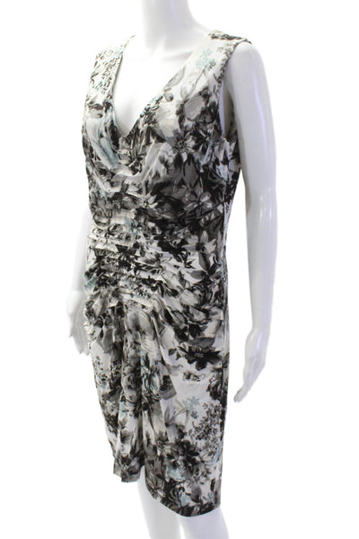 Escada Women Sheath Floral V-Neck Sleeveless Knee-Length Black Dress Size S