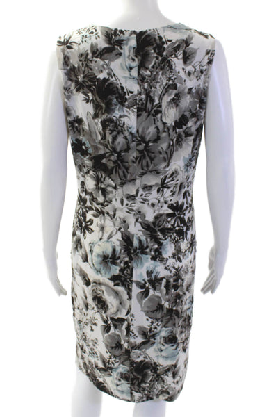 Escada Women Sheath Floral V-Neck Sleeveless Knee-Length Black Dress Size S