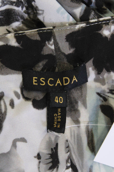 Escada Women Sheath Floral V-Neck Sleeveless Knee-Length Black Dress Size S