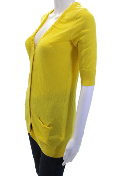 Vince Women Cardigan Yellow 100% Cashmere V-Neck Button 3/4 Sleeve Size XS