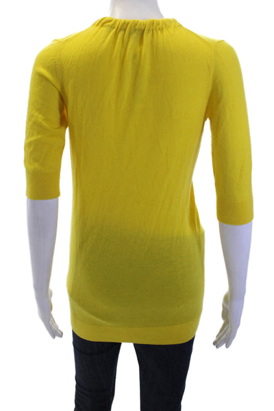 Vince Women Cardigan Yellow 100% Cashmere V-Neck Button 3/4 Sleeve Size XS