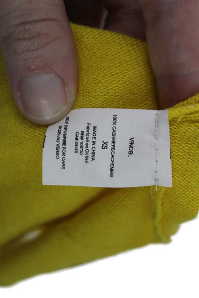 Vince Women Cardigan Yellow 100% Cashmere V-Neck Button 3/4 Sleeve Size XS