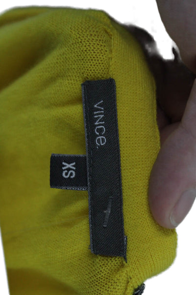 Vince Women Cardigan Yellow 100% Cashmere V-Neck Button 3/4 Sleeve Size XS