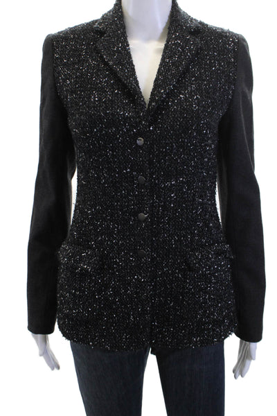 Elie Tahari Women Blazer Black Acrylic Wool Blend Button Long Sleeve Size 2