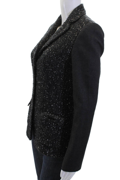 Elie Tahari Women Blazer Black Acrylic Wool Blend Button Long Sleeve Size 2