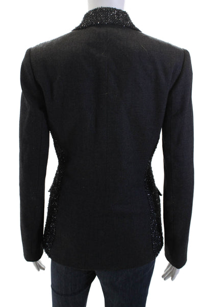 Elie Tahari Women Blazer Black Acrylic Wool Blend Button Long Sleeve Size 2