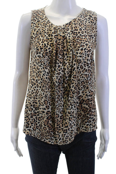 Zara Woman Womens Silk Animal Print Sleeveless Blouse Round Neck Beige Size S
