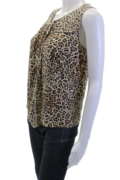 Zara Woman Womens Silk Animal Print Sleeveless Blouse Round Neck Beige Size S
