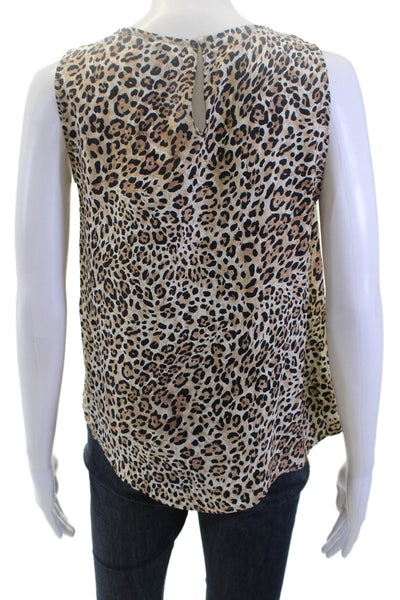 Zara Woman Womens Silk Animal Print Sleeveless Blouse Round Neck Beige Size S