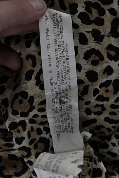 Zara Woman Womens Silk Animal Print Sleeveless Blouse Round Neck Beige Size S
