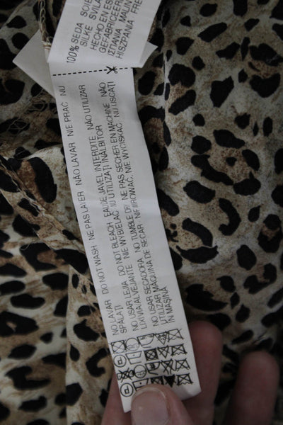 Zara Woman Womens Silk Animal Print Sleeveless Blouse Round Neck Beige Size S