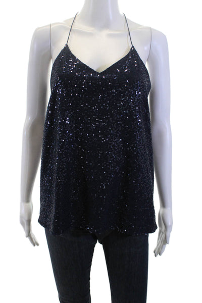 Tibi Women Camisole V-Neck Spaghetti Strap Dark Blue Tie Size S