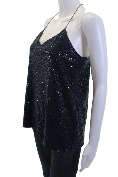 Tibi Women Camisole V-Neck Spaghetti Strap Dark Blue Tie Size S