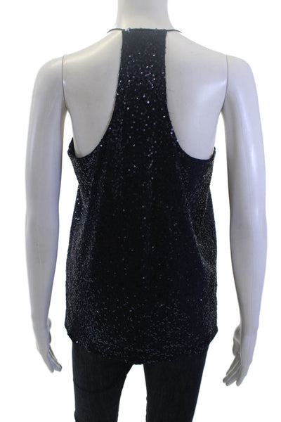 Tibi Women Camisole V-Neck Spaghetti Strap Dark Blue Tie Size S