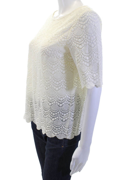 Club Monaco Women White Nylon Short Sleeve Neck Bohemian Zip Blouse Size M