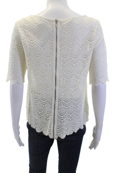 Club Monaco Women White Nylon Short Sleeve Neck Bohemian Zip Blouse Size M
