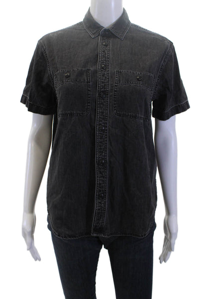 Madewell Mens Button-Down Short Sleeve Dark Gray Cotton Collared Grunge Size XS