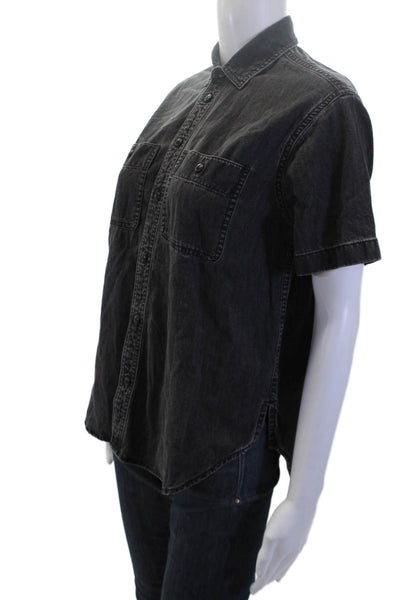 Madewell Mens Button-Down Short Sleeve Dark Gray Cotton Collared Grunge Size XS