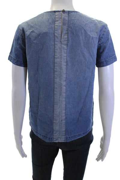 Club Monaco Women Blue Petite Lyocell Crew Short Sleeve Blouse Size S