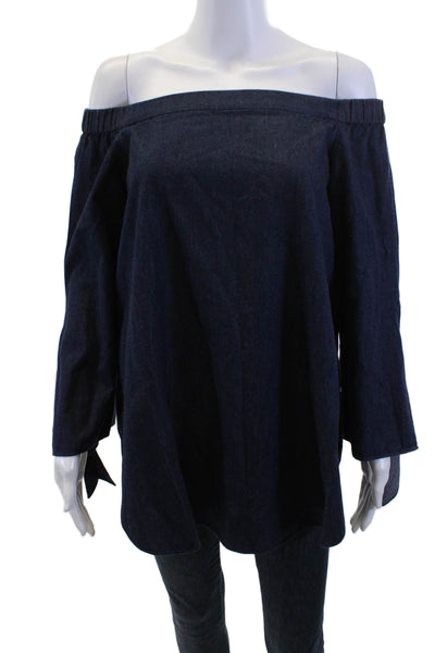Tibi Women Dark Blue Cotton Midi Blouse Long Sleeve Bohemian Size 2