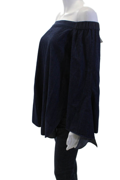 Tibi Women Dark Blue Cotton Midi Blouse Long Sleeve Bohemian Size 2