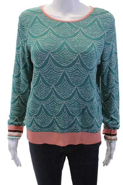 Sita Murt Women Green Geometric Round Neck Long Sleeve Pullover Sweater Size S