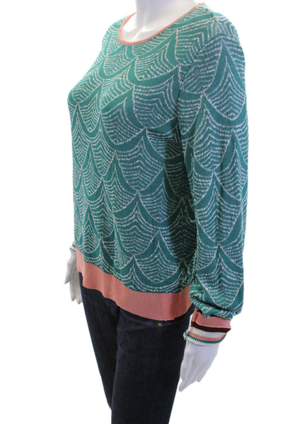 Sita Murt Women Green Geometric Round Neck Long Sleeve Pullover Sweater Size S