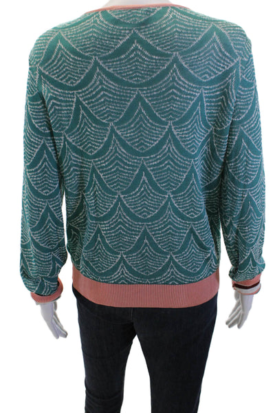 Sita Murt Women Green Geometric Round Neck Long Sleeve Pullover Sweater Size S