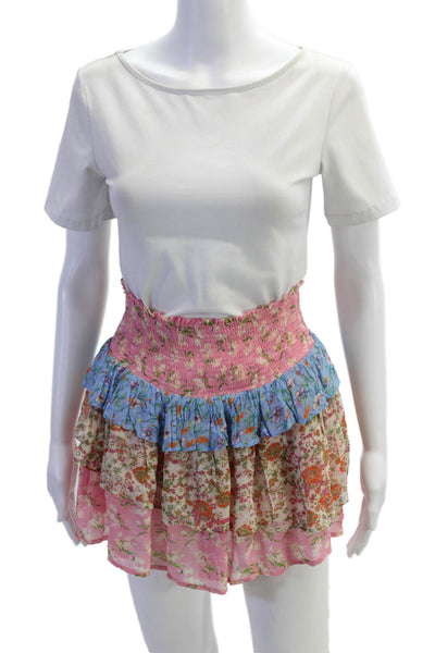 Ramy Brook Womens Peasant Mini Skirt Pink Floral Viscose Size 4