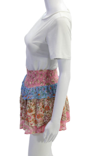 Ramy Brook Womens Peasant Mini Skirt Pink Floral Viscose Size 4