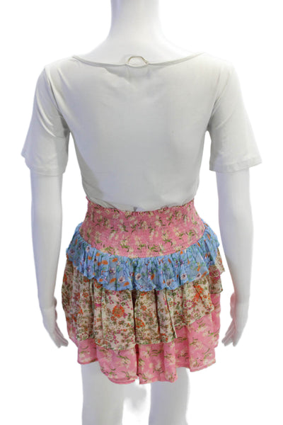 Ramy Brook Womens Peasant Mini Skirt Pink Floral Viscose Size 4
