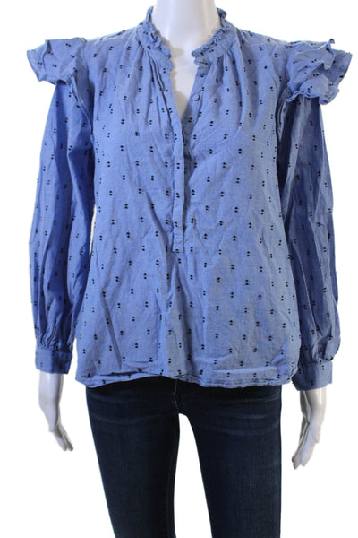 Joie Women Blue Cotton Bohemian Button-Front Long Sleeve Blouse Size S