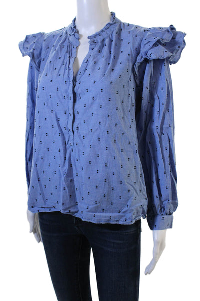 Joie Women Blue Cotton Bohemian Button-Front Long Sleeve Blouse Size S