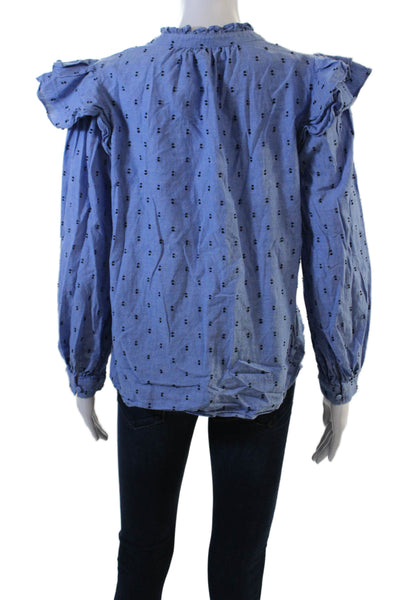 Joie Women Blue Cotton Bohemian Button-Front Long Sleeve Blouse Size S