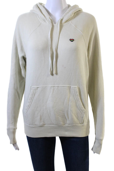 Spiritual Gangster Women Pullover Hoodie Beige Cotton Drawstring Size XS