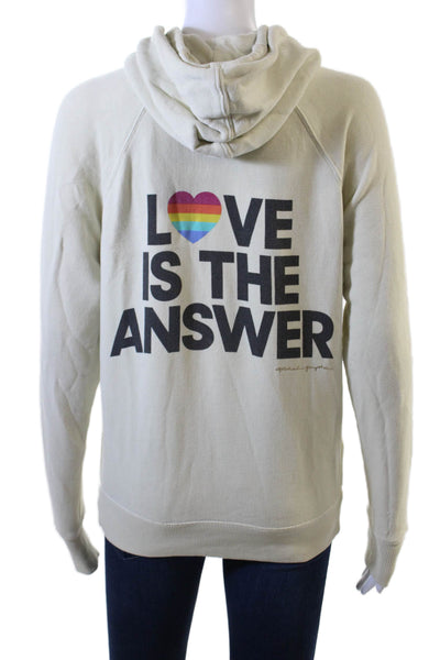 Spiritual Gangster Women Pullover Hoodie Beige Cotton Drawstring Size XS