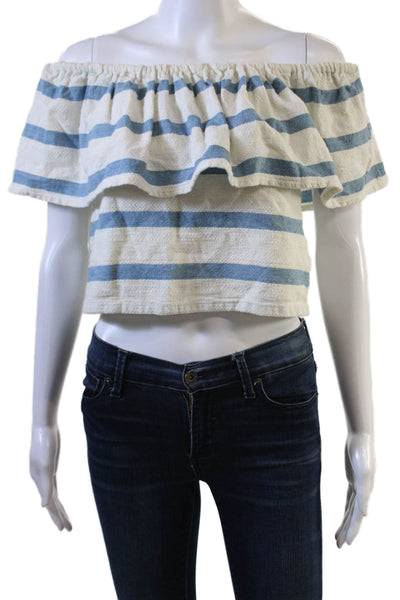 Mara Hoffman Women Cropped Striped Blue Cotton Sleeveless Zip Blouse Size XS