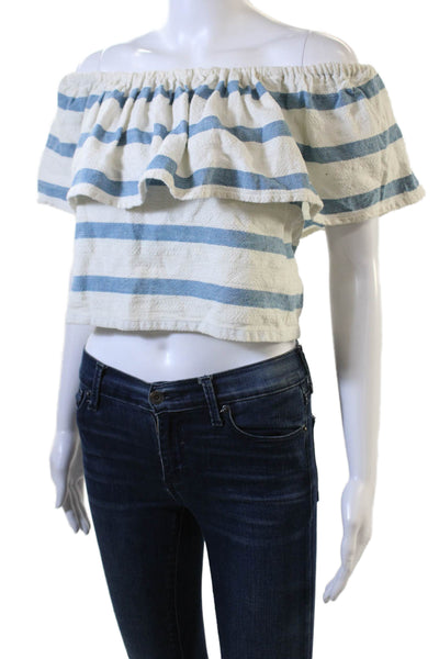 Mara Hoffman Women Cropped Striped Blue Cotton Sleeveless Zip Blouse Size XS