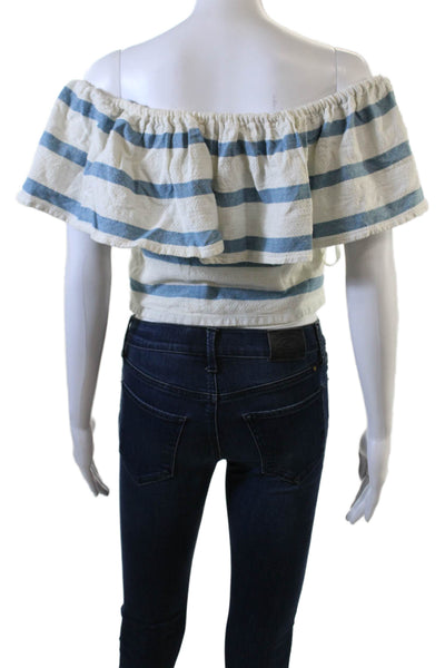 Mara Hoffman Women Cropped Striped Blue Cotton Sleeveless Zip Blouse Size XS