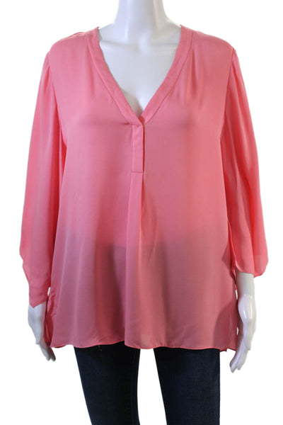 Kobi Halperin Womens Pink Silk V-Neck Long Sleeve Tunic Size S