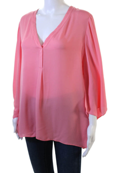 Kobi Halperin Womens Pink Silk V-Neck Long Sleeve Tunic Size S