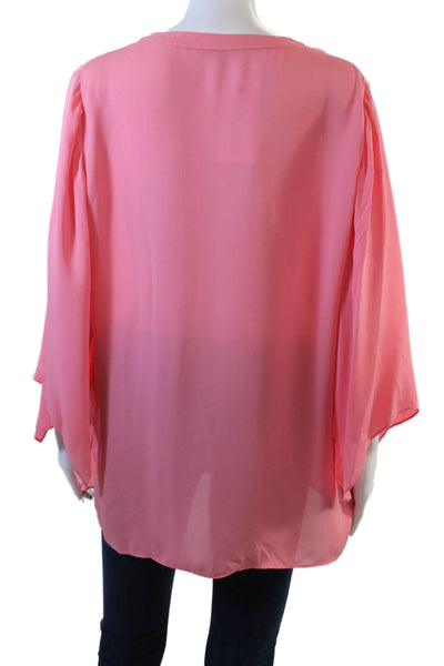 Kobi Halperin Womens Pink Silk V-Neck Long Sleeve Tunic Size S