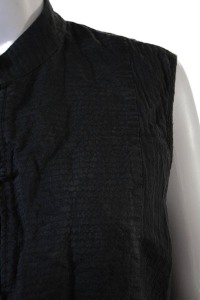Eileen Fisher Women High Neck Black Silk Button Vest Sleeveless Size M