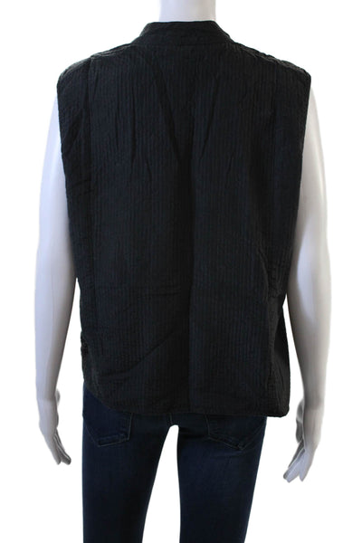 Eileen Fisher Women High Neck Black Silk Button Vest Sleeveless Size M